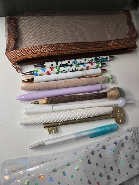 5 Mystery Pens + Pencil Case
